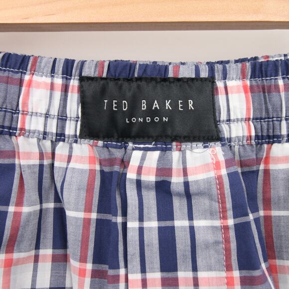 Ted Baker Men's Sleep Shorts Blue Red Plaid Boxer Style Pajama Shorts Medium - Picture 6 of 11